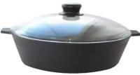 Сковорода Камская Посуда литая чугунная 240х40 с двумя ушками со стеклянной крышкой (у4042)