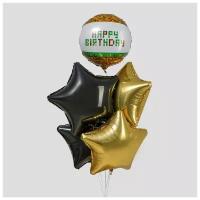 Букет из фольгированных шаров «С днём рождения. Пиксели», набор 5 шт цвет чёрный, золотой