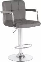 Барный кухонный велюровый стул офисный с подлокотниками и мягкой спинкой парикмахерское кресло мастера KRUGER ARM, серый велюр