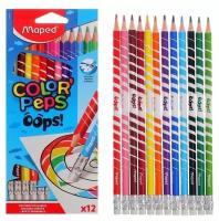 Карандаши 12 цветов, Maped Color Peps Oops, пластиковые, европодвес