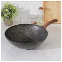 Сковорода wok Granit ultra, d=30, пластиковая ручка, h = 10 см, антипригарное покрытие, цвет чёрный