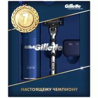 Набор Gillette подарочный: бритвенный станок Mach3, гель для бритья Fusion Ultra Sensitive 75 мл, дорожный чехол для бритвы