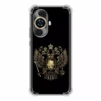 Дизайнерский силиконовый с усиленными углами чехол для Хуавей Нова 11 / Huawei Nova 11 герб России золотой