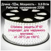 Уличная светодиодная лента, готовый комплект 10м. 220в, мощность 9,6 вт/м,( 120 светодиодов на метр)6500К(холодный белый) морозостойкая, гирлянда для оформления домов, ресторанов, LED