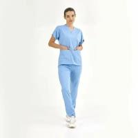 Медицинский костюм женский стрейч голубой, до больших размеров, Сizgimedikal Uniforma, Турция