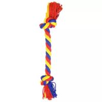 Игрушка для собак, грейфер канатный, канат, веревка, Double Knots Color YBR (желтый-синий-красный), для чистки зубов, 2 узла, мини, 20/1.2 см