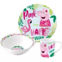 Набор детской посуды Stor керамической в подарочной упаковке, 3 предмета, Свинка Пеппа и Фламинго (20165)