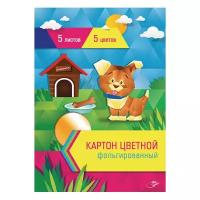 Цветной картон фольгированный, в папке с европодвесом ArtSpace, A4, 5 л., 5 цв