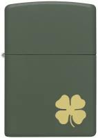 Оригинальная бензиновая зажигалка ZIPPO Classic 49796 Four Leaf Clover с покрытием Green Matte - Четырехлистный клевер