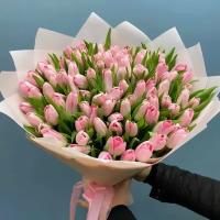 Букет розовых тюльпанов 51 шт, шикарный, красивый букет цветов, цветы премиум, тюльпаны