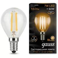 Лампа светодиодная gauss 105801107, E14, G45, 7 Вт, 2700 К