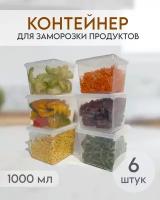 Комплект емкостей контейнеров для заморозки и хранения продуктов, объем 1000 мл, 6 шт