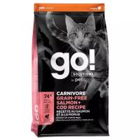 Go! Solutions Беззерновой для Котят и Кошек с Лососем и Треской (GO! CARNIVORE GF Salmon + Cod Recipe for Cats 42/16) Годен до 02.05.2024г 7.3кг
