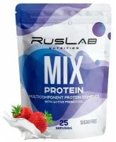 Протеин RusLabNutrition MIX Protein Клубника со сливками, спортивное питание, 800 г