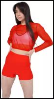 Красный кроп-топ из мягкой стрейтч-сетки Body Fit, красный топ спортивный женский для фитнеса с длинными рукавами
