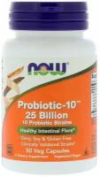 Probiotic-10, 25 млрд, 50 вегетарианских капсул, NOW Foods