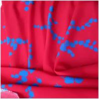 Ткань плательно-блузочная, шёлк натуральный 100%, Италия, синие ландыши на красном