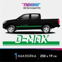 Наклейка на автомобиль ISUZU D-MAX (Исузу Ди-Макс), зеленые полоски на авто, один борт