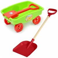Игрушки для песочницы для снега Тележка детская садовая + Деревянная детская лопатка 60 см красная