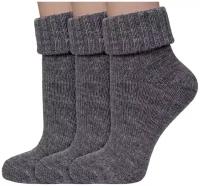 Комплект из 3 пар женских шерстяных носков RuSocks (Орудьевский трикотаж) серо-коричневые, размер 23-25 (36-39)