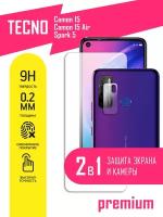 Защитное стекло для Tecno Camon 15, 15 Air, Spark 5, Техно Камон 15, 15 Аир, Спарк 5 на экран и камеру, гибридное (гибкое стекло), AKSPro