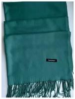 Палантин Cashmere, кашемир, шерсть, с бахромой, 180х70 см, зеленый