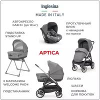 Универсальная коляска Inglesina Aptica System Quattro 4 в 1 с треугольной подставкой для люльки, Kensington grey, цвет шасси: черный