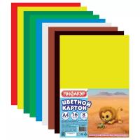 Цветной картон Пифагор А4 16 листов, 8 цветов, 200 г/м2, 200х283 мм (128010)