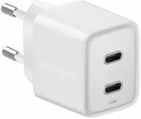 Сетевой адаптер EnergEA Ampcharge Gan40+ с 2 портами USB-C PD/PPS total 40W White (CHR-AC-GAN40EU)