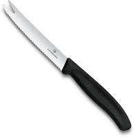 Нож Victorinox для сыра и колбасок, лезвие 11 см волнистое, черный