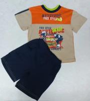 Костюм летний для мальчика футболка и шорты, цвет: бежевый/оранжевый/синий, размер 98-104 (56)