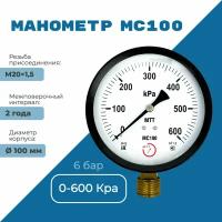 Манометр технический МС100 давление 0-600 кПа (6 бар) резьба М20х1.5 класс точности 1,5 корпус 100 мм. поверка 2 года