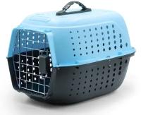 Пластиковая клиппер-переноска для кошек и собак НР-В01, 47х29х29см, металлическая дверь с пружинным замком, голубая