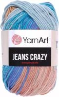 Пряжа YarnArt Jeans CRAZY бирюзовый-голубой бежевый батик (8207), 55%хлопок/45%акрил, 160м, 50г, 1шт