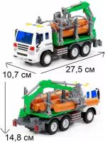 Лесовоз 27,5 см машина зеленая Сити (инерция, звук, свет, 5 бревен с краном-манипулятором)
