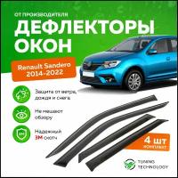 Дефлекторы боковых окон Renault Sandero (Рено Сандеро) 2014-2023, ветровики на двери автомобиля, ТТ