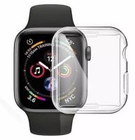 Силиконовый защитный чехол (кейс) Apple Watch Series 1 2 3 (Эпл Вотч) 42 мм для экрана/дисплея и корпуса противоударный бампер мягкий прозрачный