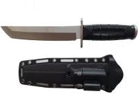 Нож туристический TANTO мод.4023, черный / ножны, огниво, фонарик