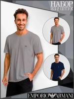 Набор мужских футболок 2в1 (серый, темно-синий) Emporio Armani 111267_CC717 13742 M (48)