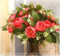 Искусственные цветы Пионы Мини букет ярко-розовый/ цветы для интерьера/ PRO цветы плюс