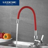 Смеситель для кухни LEDEME гибкий шланг красный L4898-1