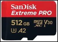Карта памяти SanDisk Extreme PRO microSDXC 512 ГБ Class 10 UHS-I U3, V30, A2 (R/W 200/140 Mb/s) + SD адаптер