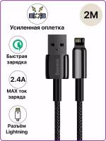 Baseus / Кабель для зарядки / Кабель для зарядки iP Lightning 2.4A 2м черный Tungsten Gold / CALWJ-A01