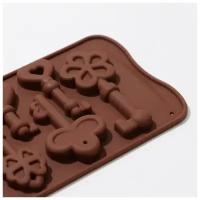 Форма для шоколада, льда и мармелада «Ключики», 21×10,5×1,5 см, 8 ячеек. (термостойкая)