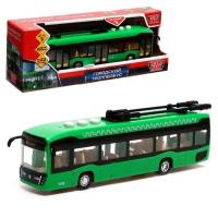 Троллейбус Технопарк зеленый, пластиковый, 19 см, инерционный, свет, звук КАМТRОLL-20РL-GN