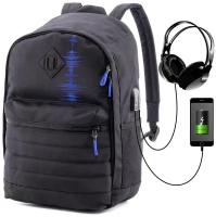 Школьный рюкзак для подростка Skyname (СкайНейм) мальчики с анатомической спинкой черный городской с USB