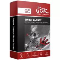 Бумага S'OK A4 Super Glossy 290 г/м², 20 л, белая