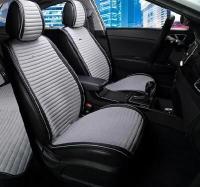 Накидки на передние сиденья для автомобиля / Le-Man front PREMIUM / Вельвет /серый-белый / подарок мужчине