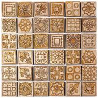 Итальянская мозаика набор декоров Skalini D-GLY3-(36-чипов-на-сетке) 36 шт на листе (цена за лист) бежевый золотой узор