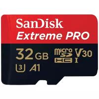 Карта памяти SanDisk Extreme Pro microSDHC Class 10 UHS Class 3 V30 A1 100MB/s + SD adapter 32 GB, чтение: 100 MB/s, адаптер на SD